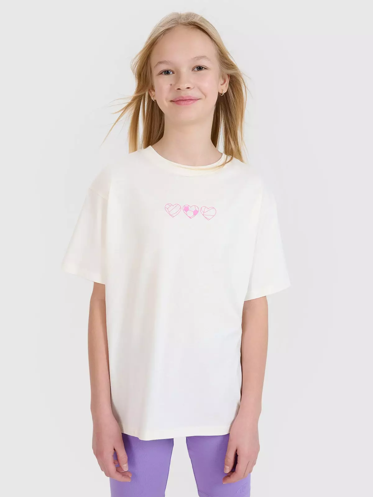 4F T-shirt oversize gładki dziewczęcy - biały 134 (8-9 lat)