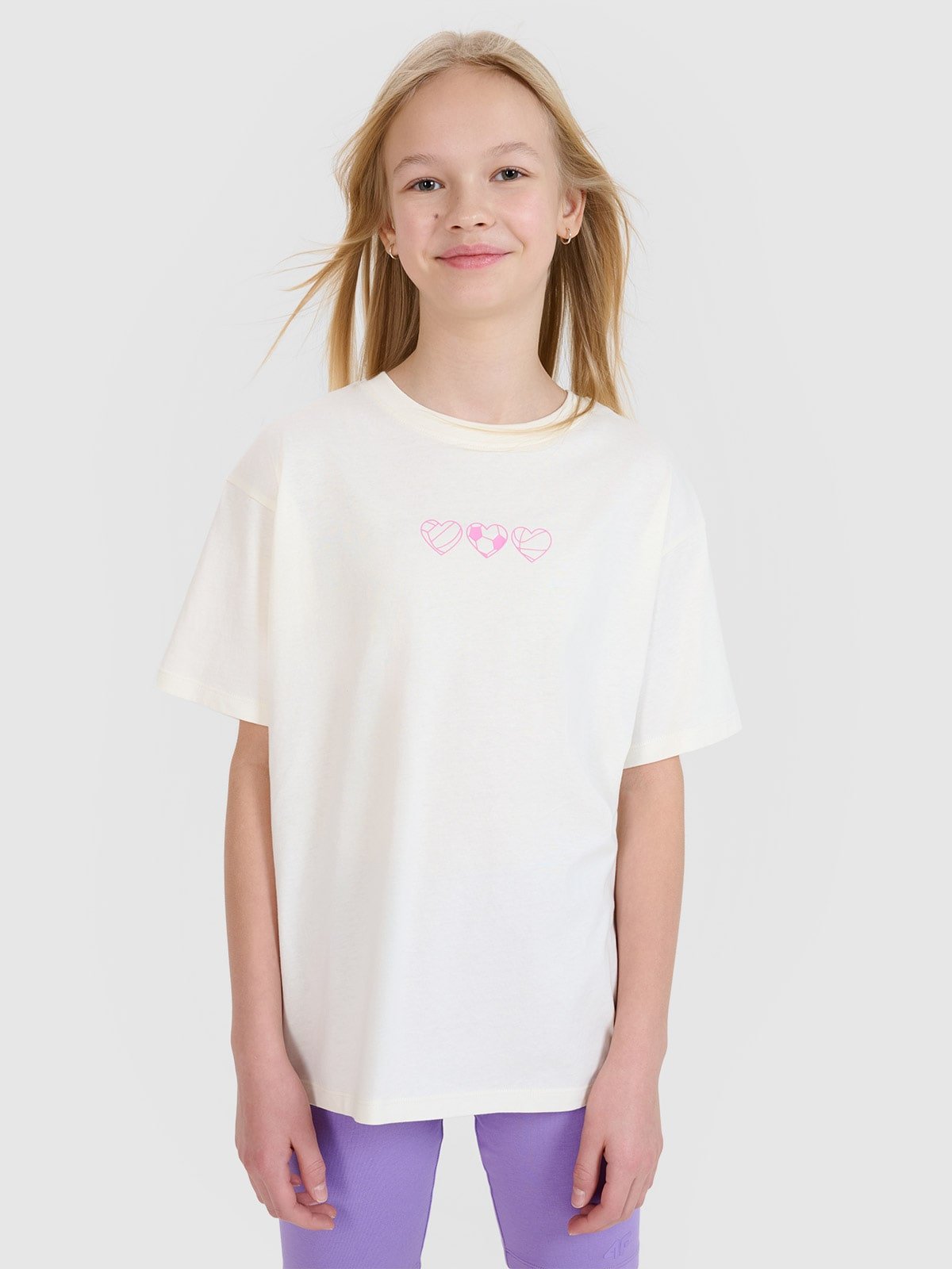 4F T-shirt oversize gładki dziewczęcy - biały 134 (8-9 lat)