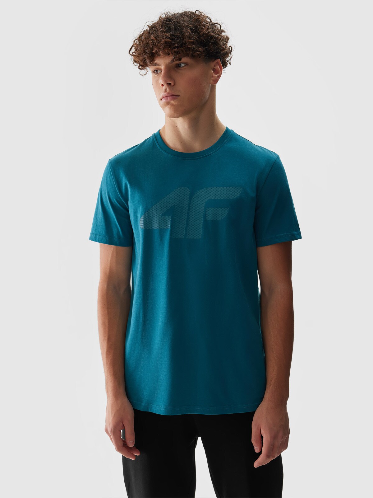 4F T-shirt regular z nadrukiem męski - turkusowy S