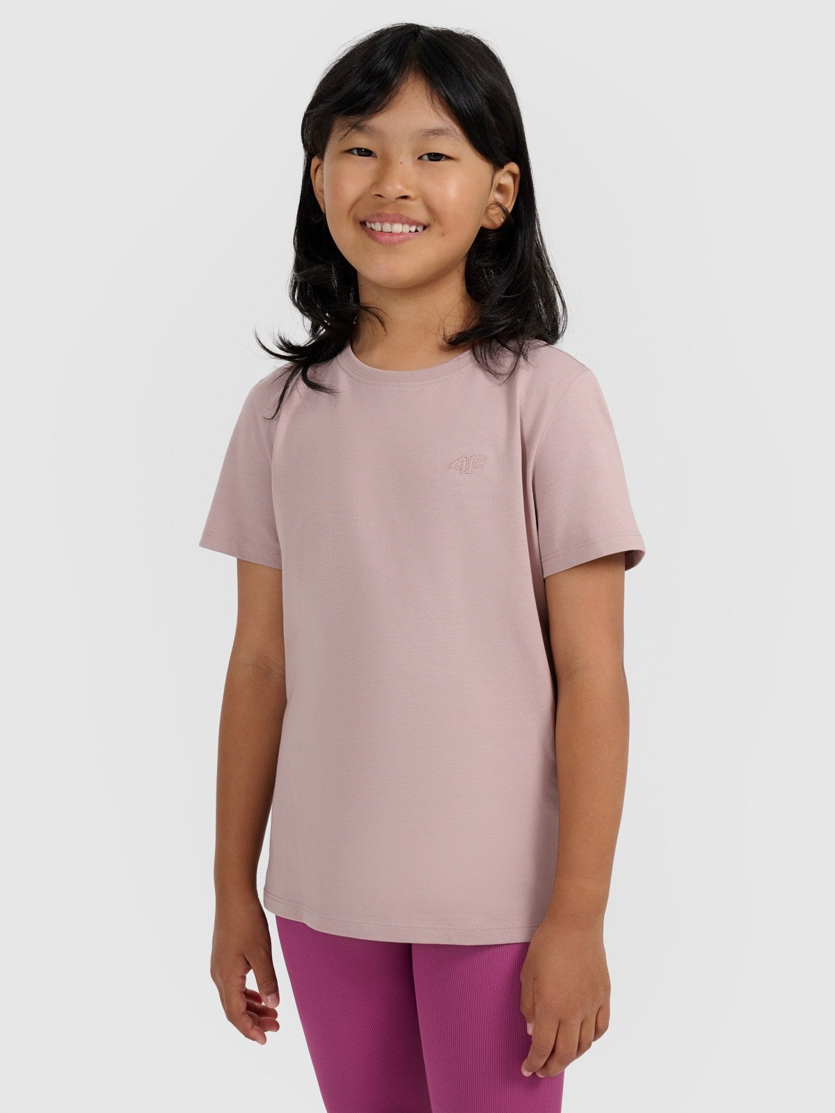 4F T-shirt oversize gładki dziewczęcy - beżowy 134 (8-9 lat)