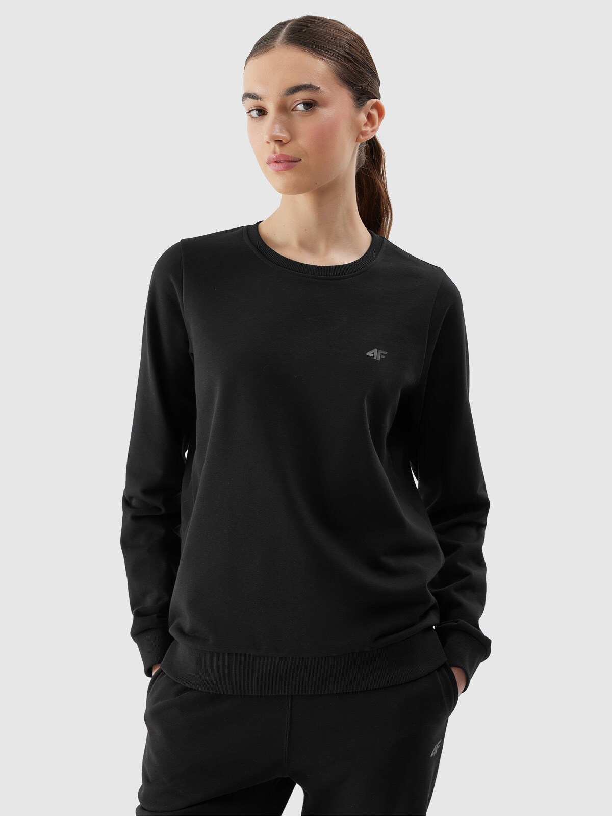 Bluza dresowa nierozpinana bez kaptura damska - czarna