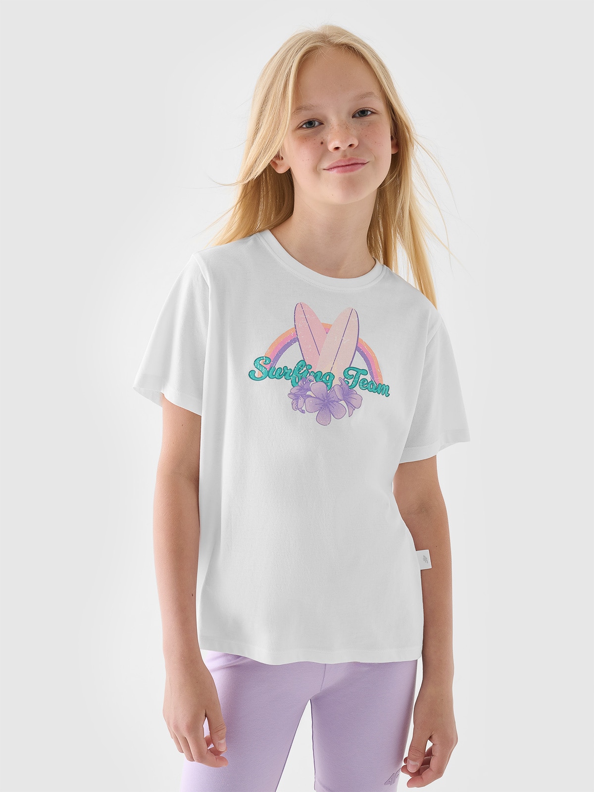 4F T-shirt regular z nadrukiem dziewczęcy - biały 164 (13-14 lat)