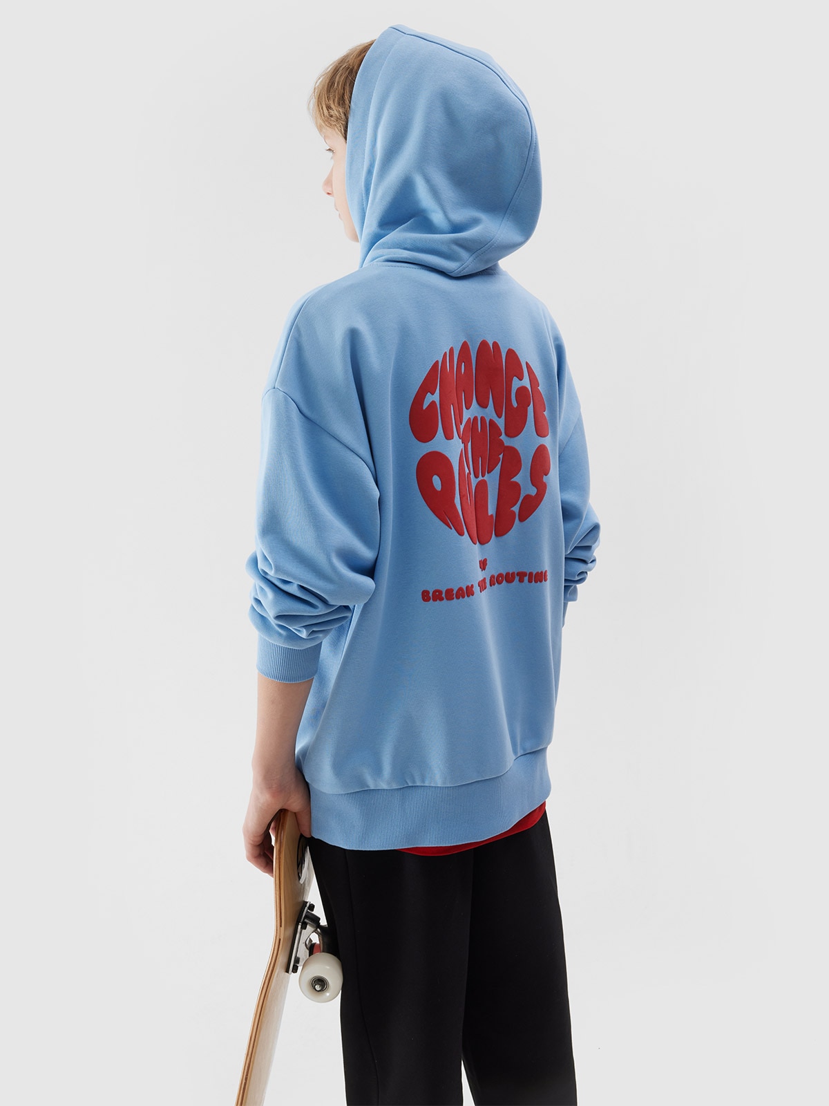 4F Bluza dresowa nierozpinana z kapturem chłopięca - niebieska 164 (13-14 lat)