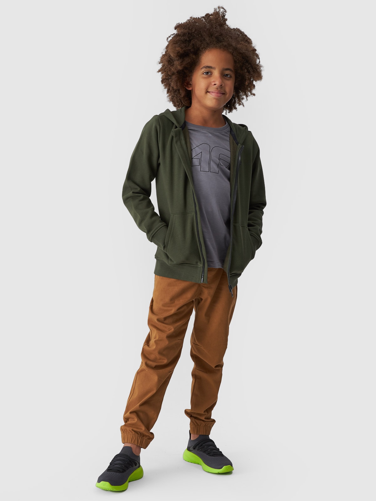 4F Bluza dresowa rozpinana z kapturem chłopięca - khaki 164 (13-14 lat)
