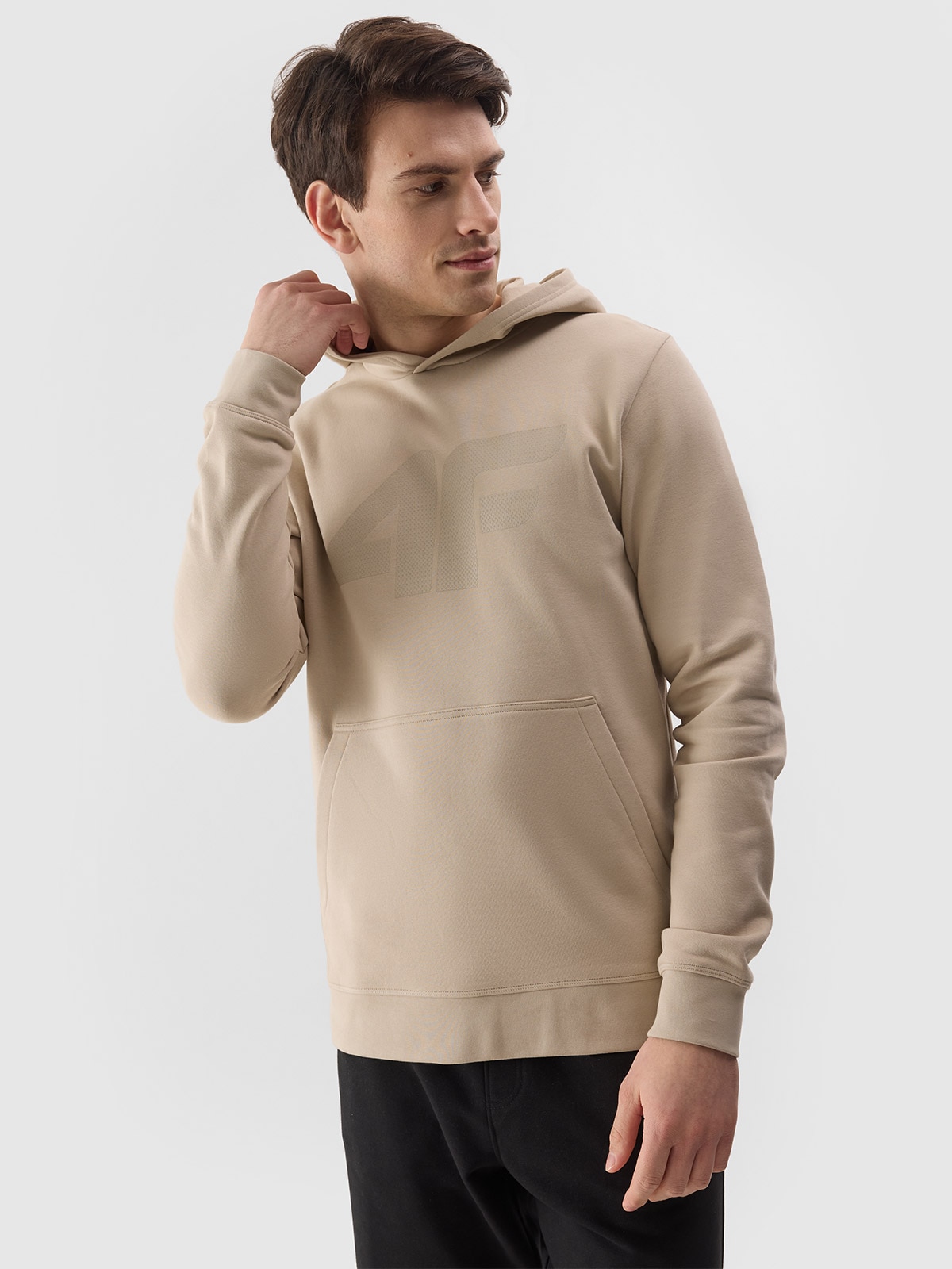 Bluza dresowa nierozpinana z kapturem męska - bezowa