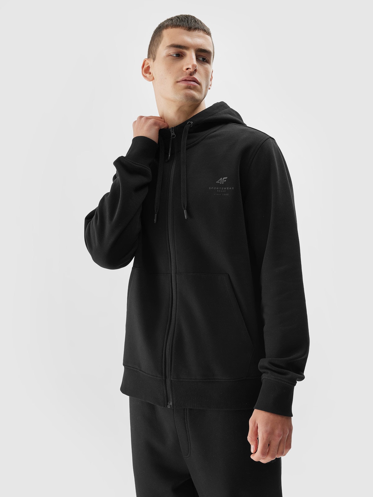 Bluza dresowa rozpinana z kapturem męska - czarna