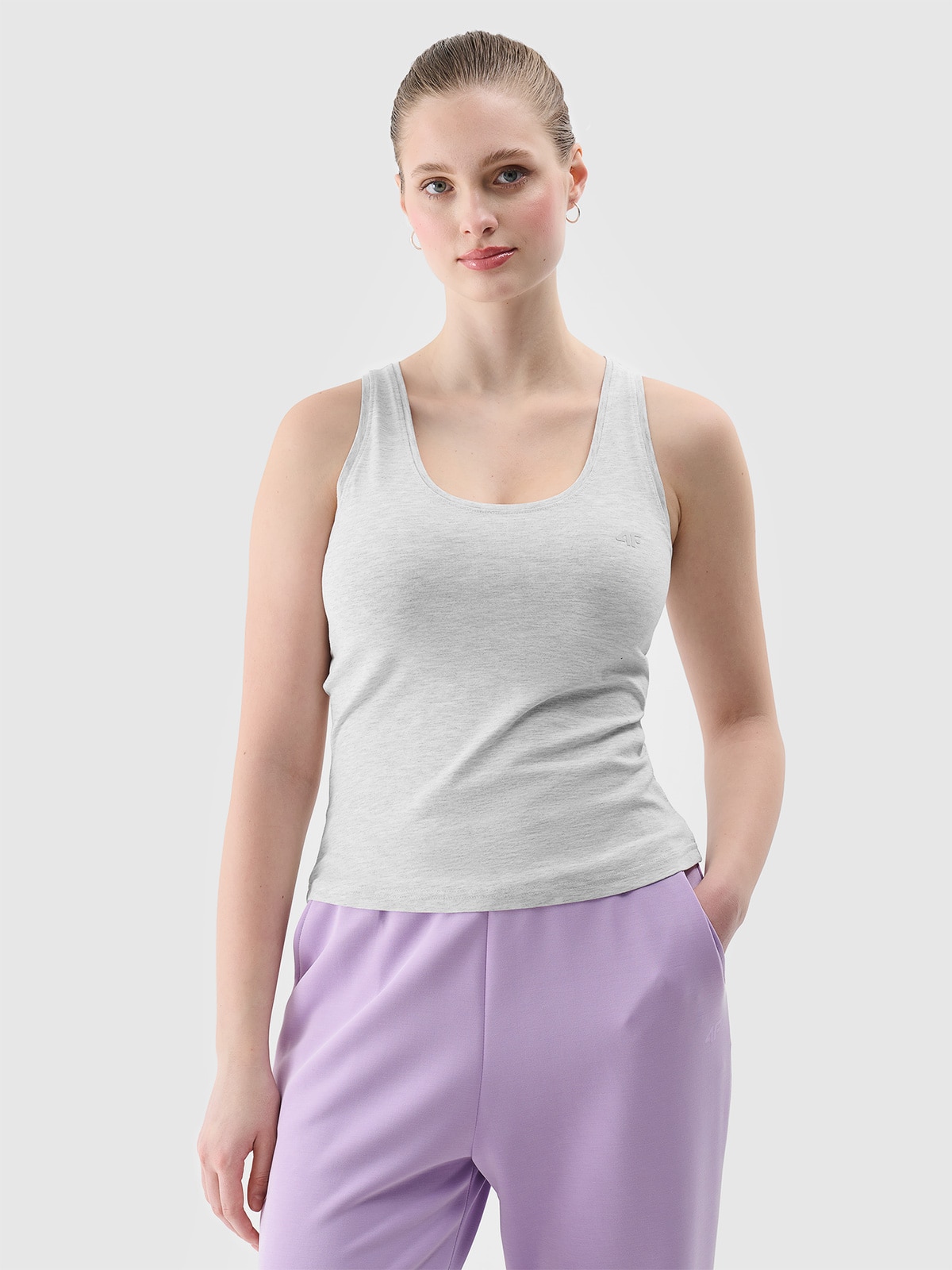 4F Top slim gładki damski - szary S