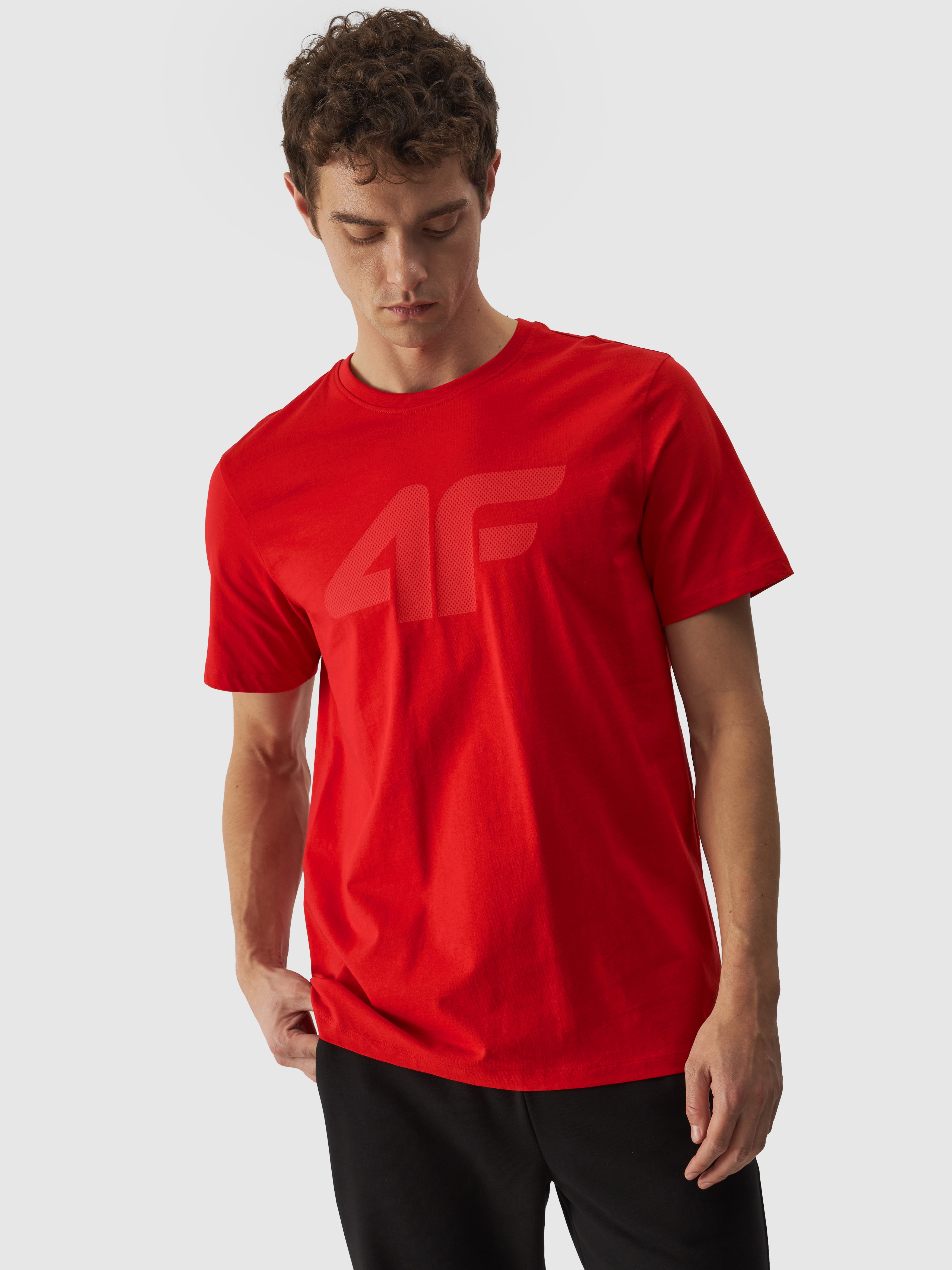4F T-shirt regular z nadrukiem męski - czerwony XXL