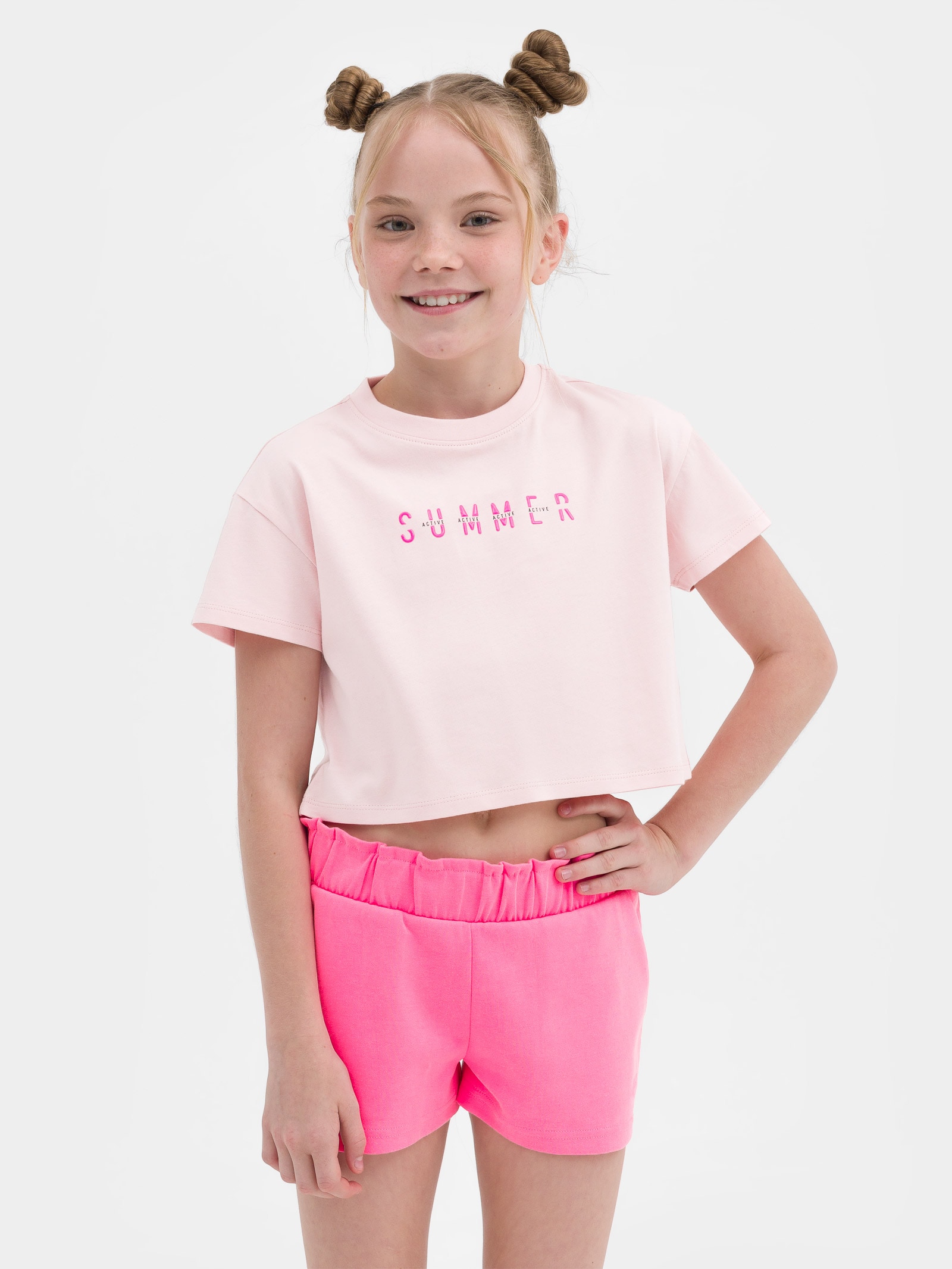 T-shirt crop top z nadrukiem dziewczęcy