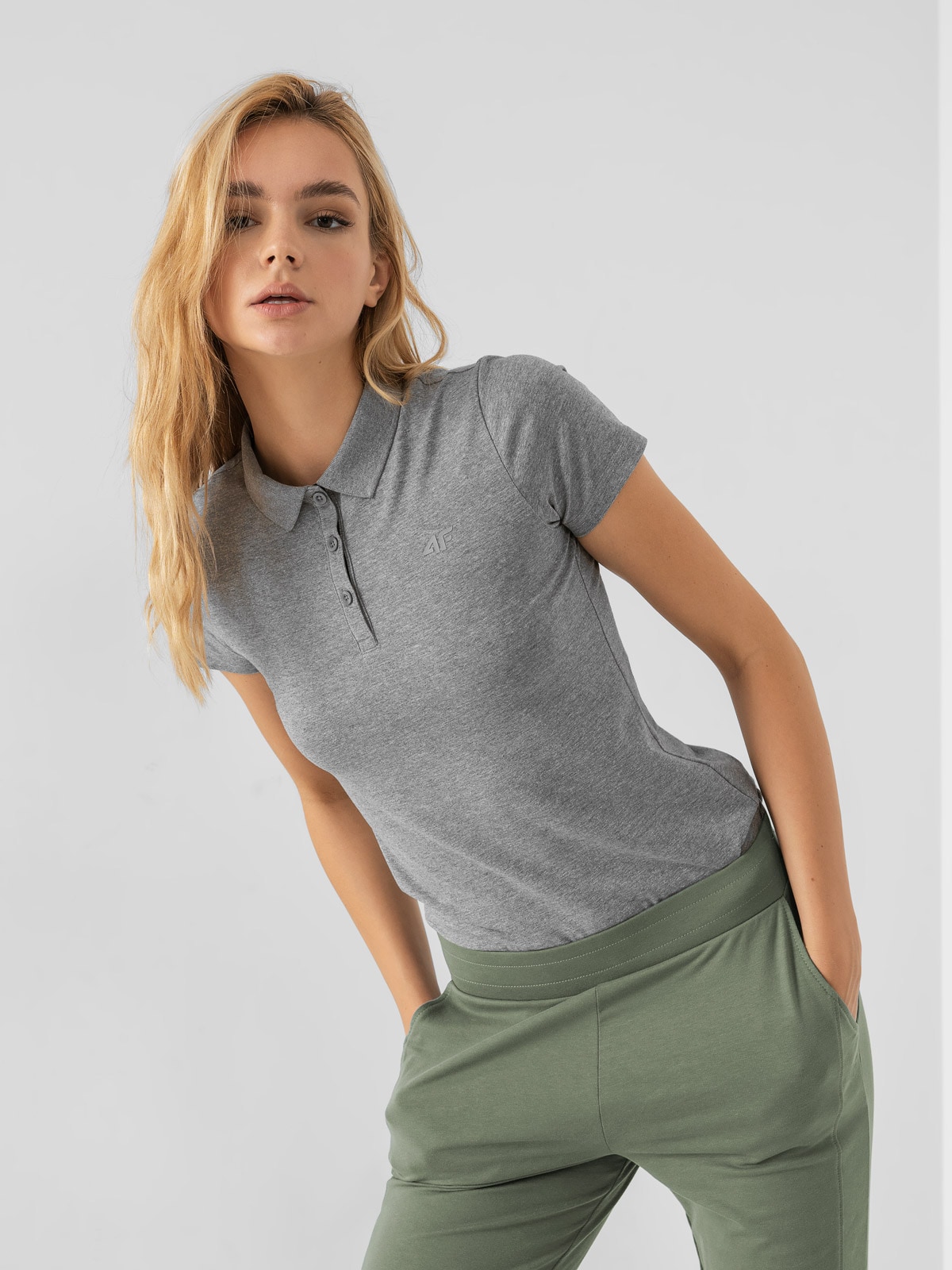 Koszulka polo regular damska - szara