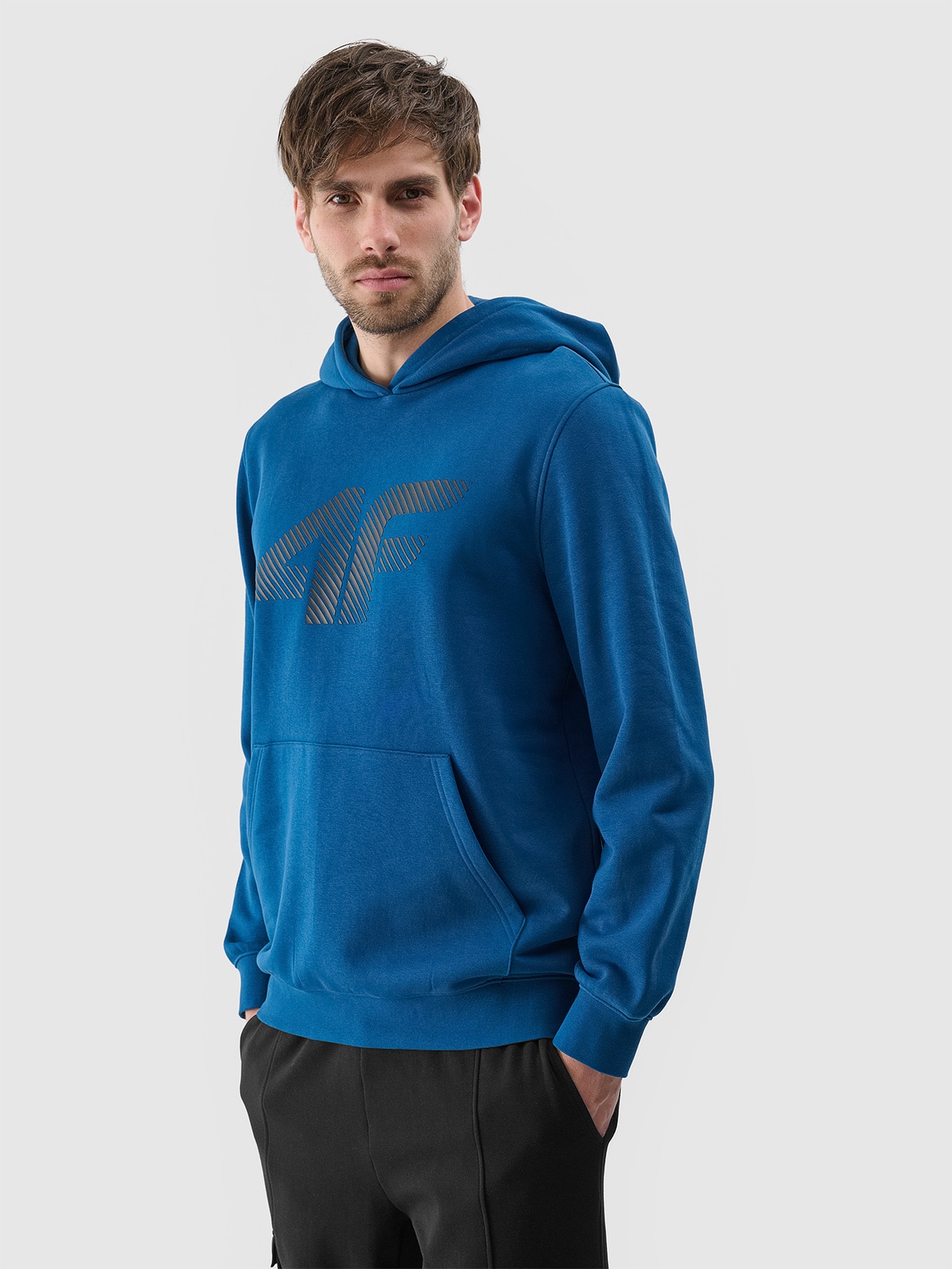 4F Bluza dresowa nierozpinana z kapturem męska - turkusowa XL