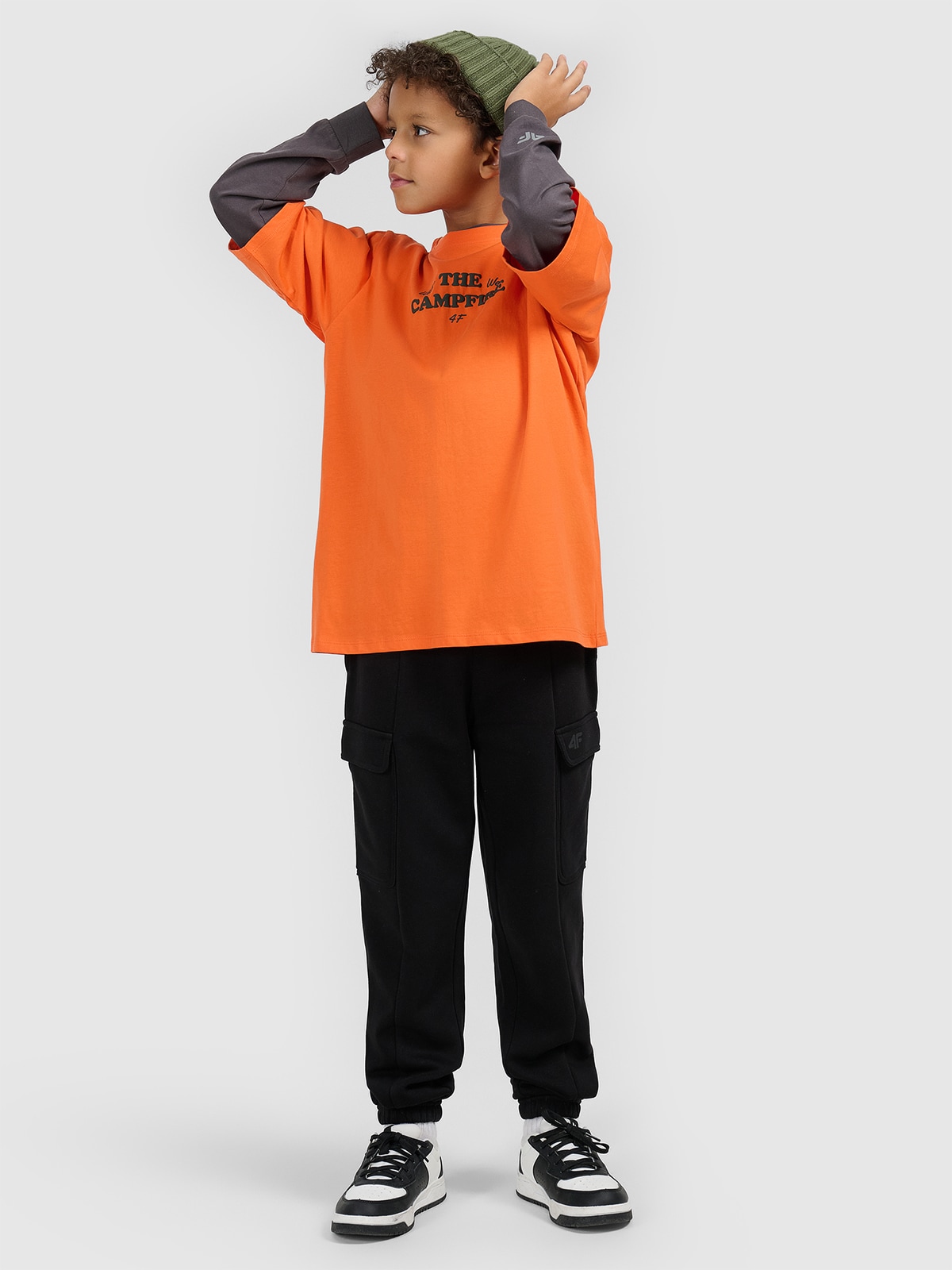 4F T-shirt loose z nadrukiem chłopięcy - pomarańczowy 152 (11-12 lat)