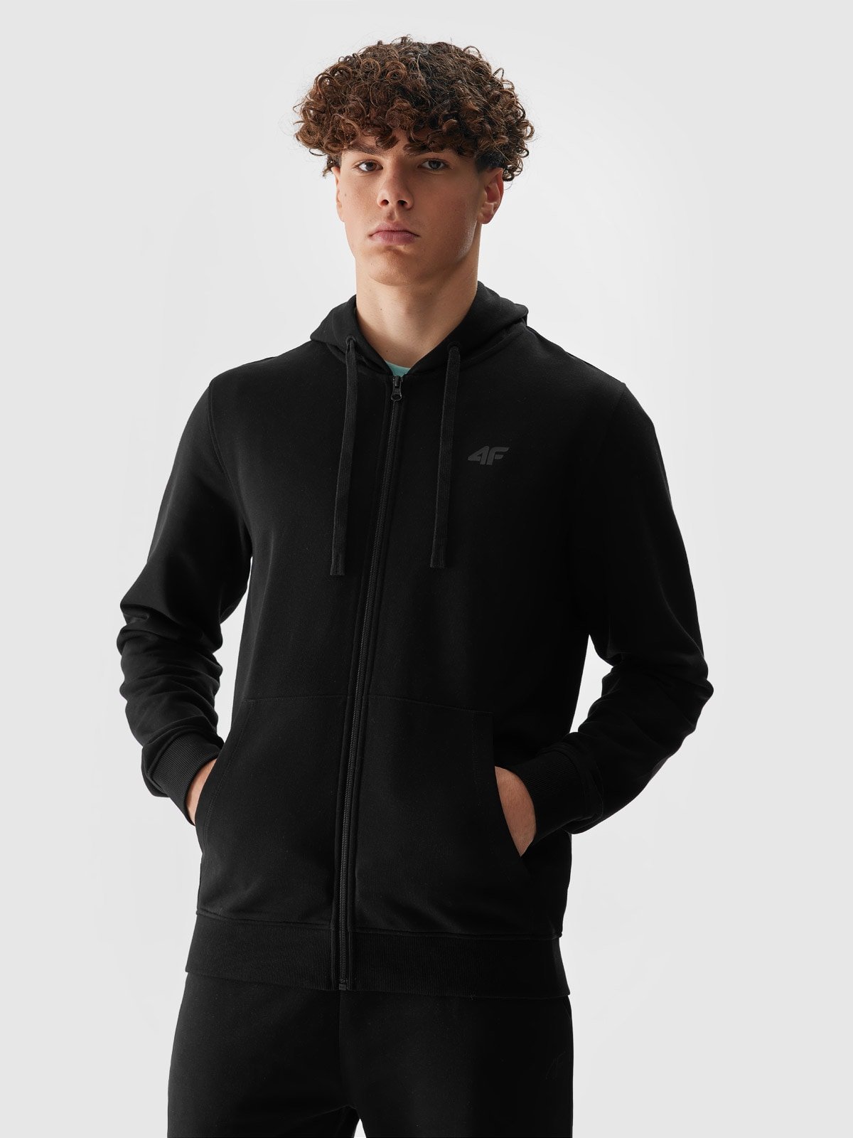 Bluza dresowa rozpinana z kapturem męska - czarna