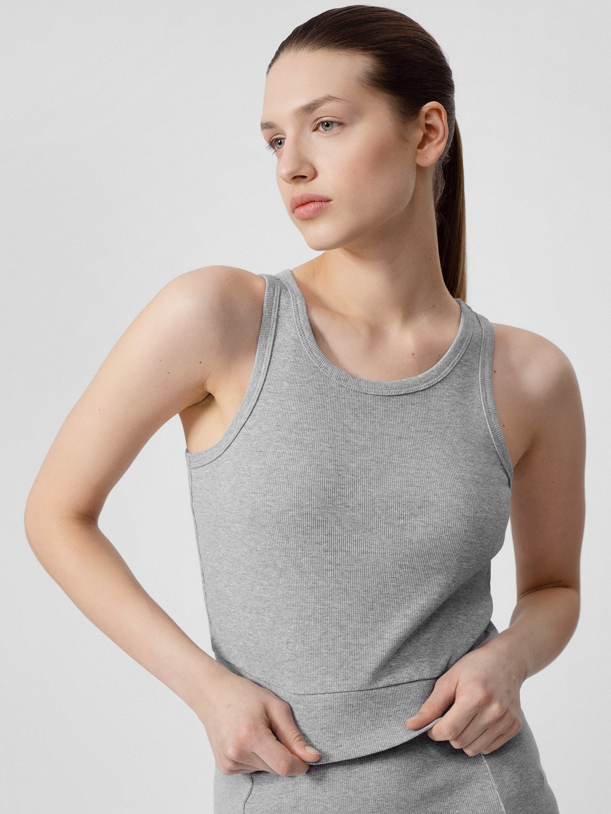 Crop-top regular w prążki damski