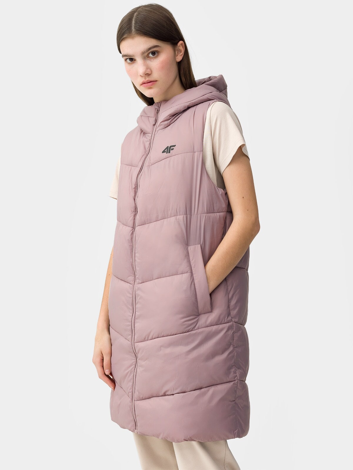 4F Długi bezrękawnik puchowy z wypełnieniem syntetycznym damski S