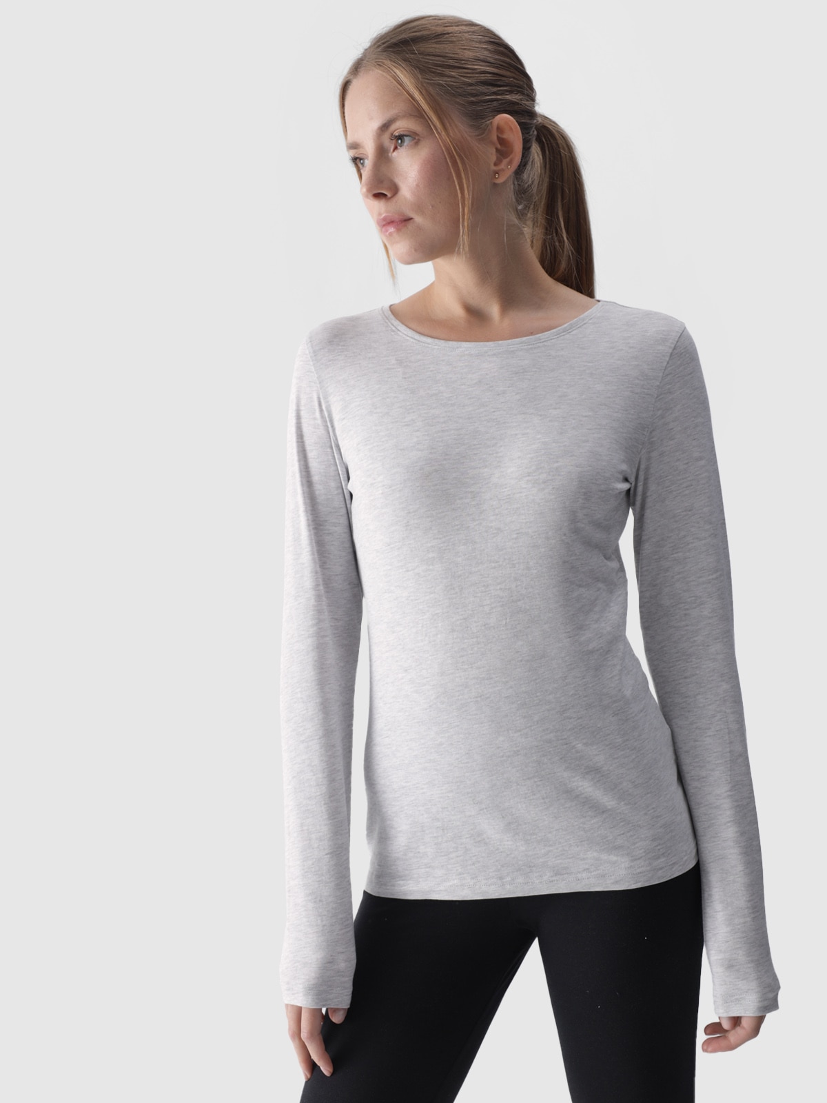 4F Longsleeve slim gładki damski - szary S
