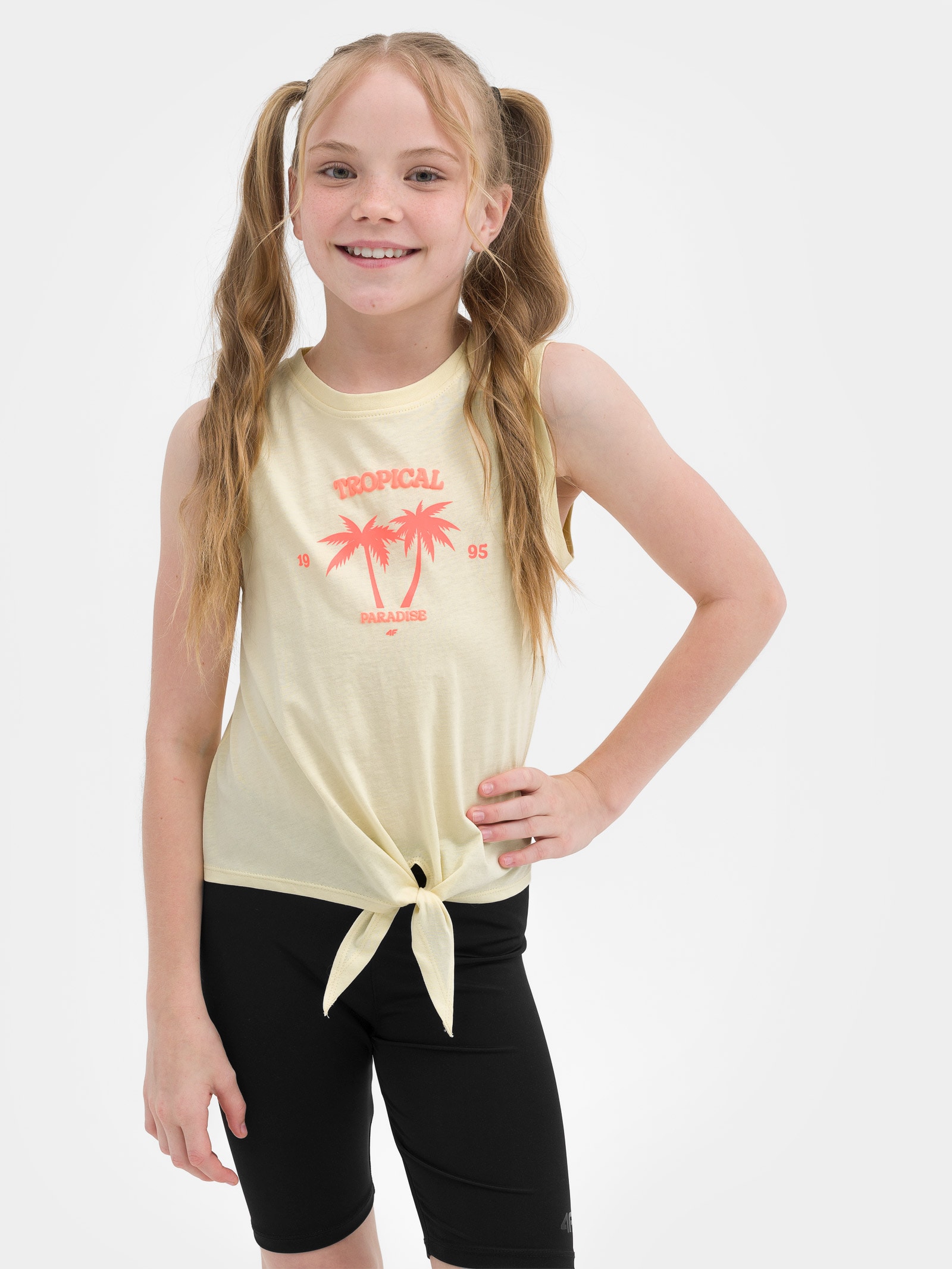 Top z wiązaniem dziewczęcy - żółty