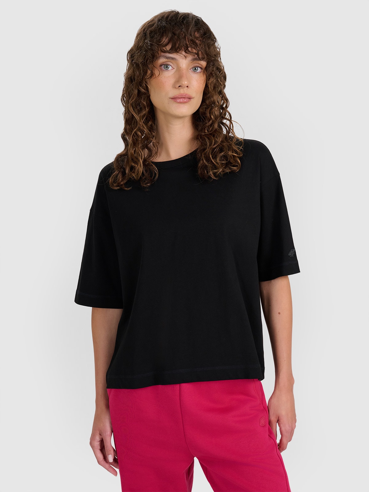 4F T-shirt oversize gładki damski - czarny L