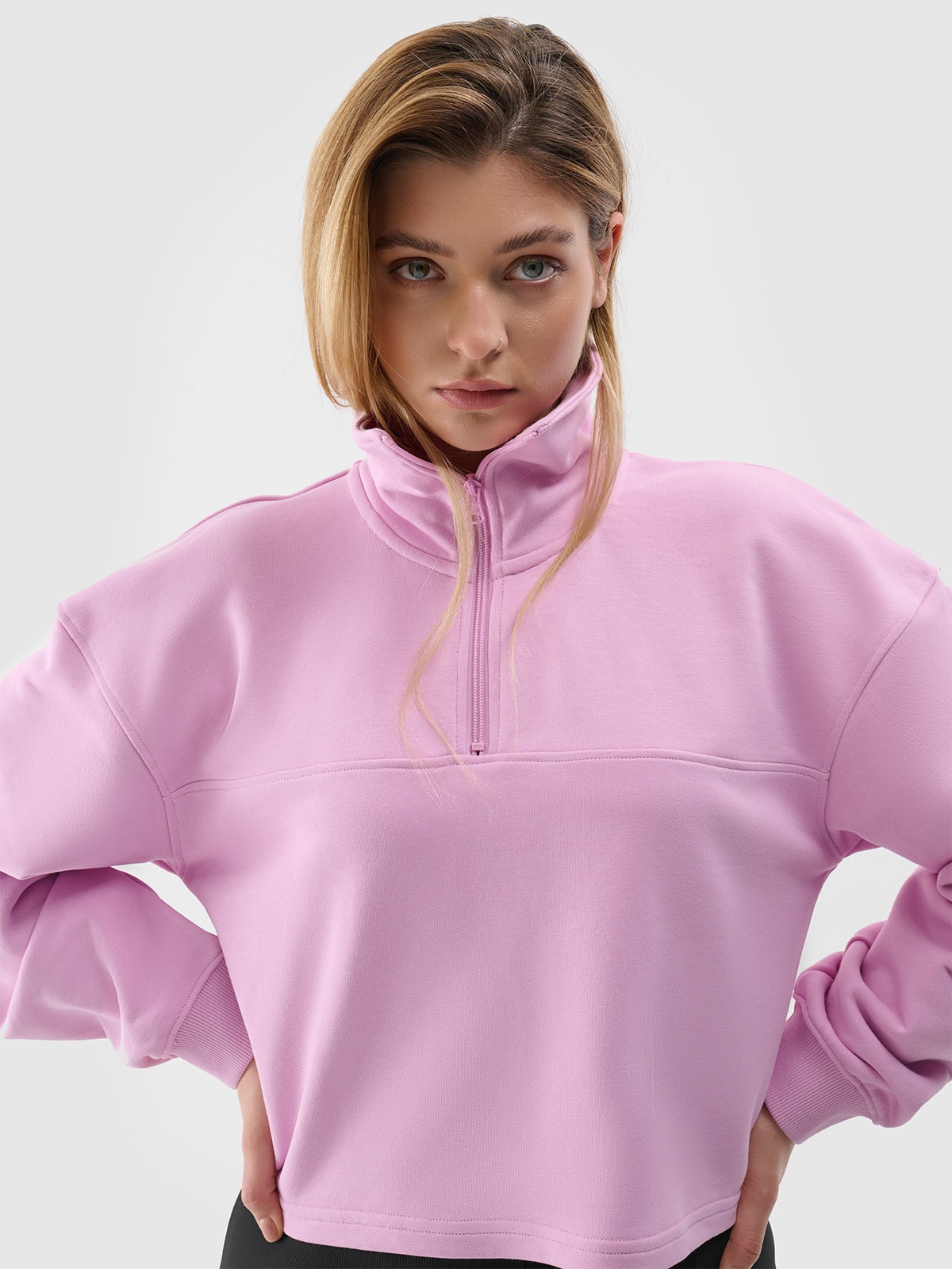 Bluza dresowa z bawełną organiczną damska - pudrowy róż