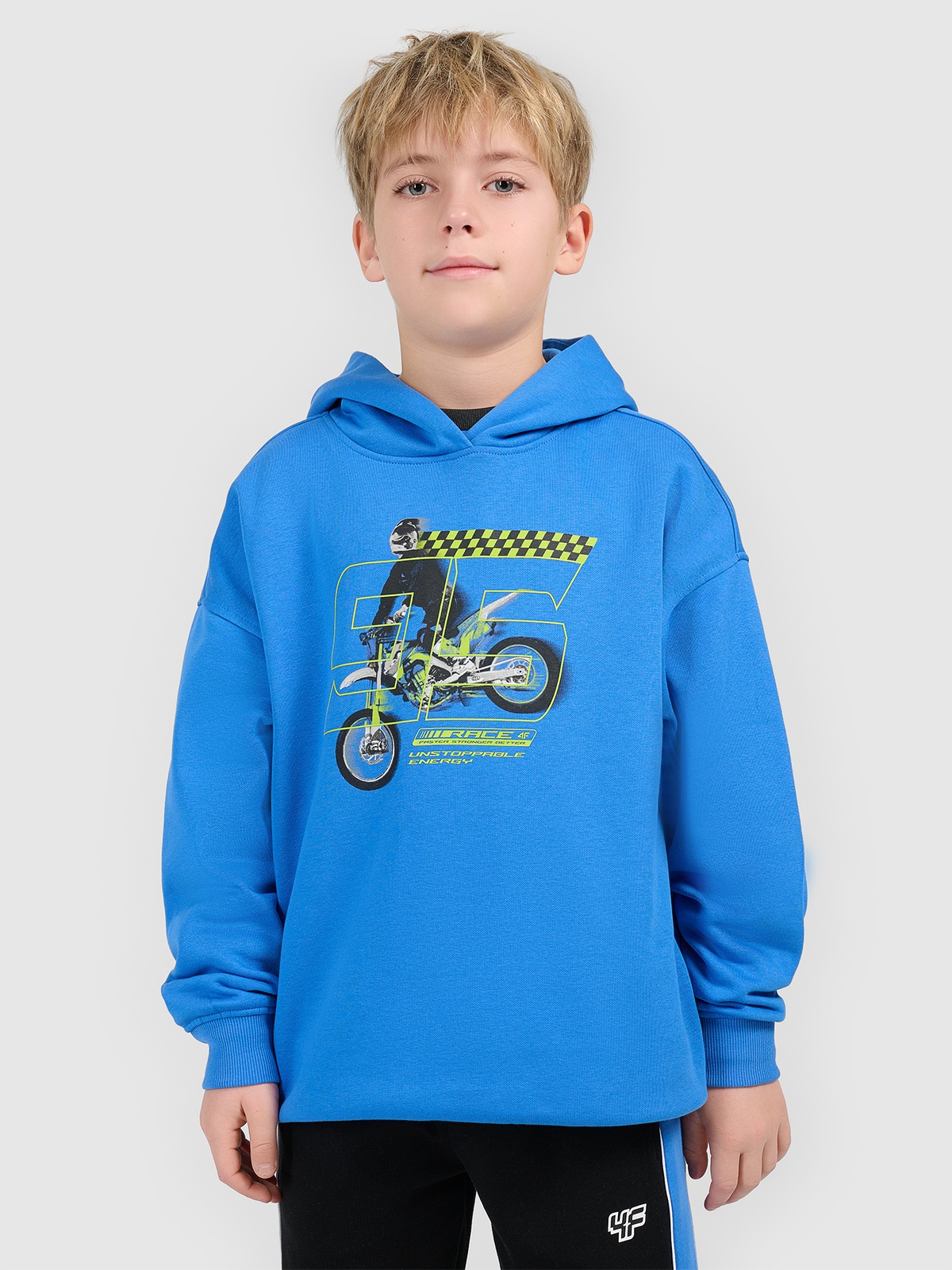 4F Bluza dresowa loose z kapturem chłopięca - niebieska 134/140 (8-10 lat)