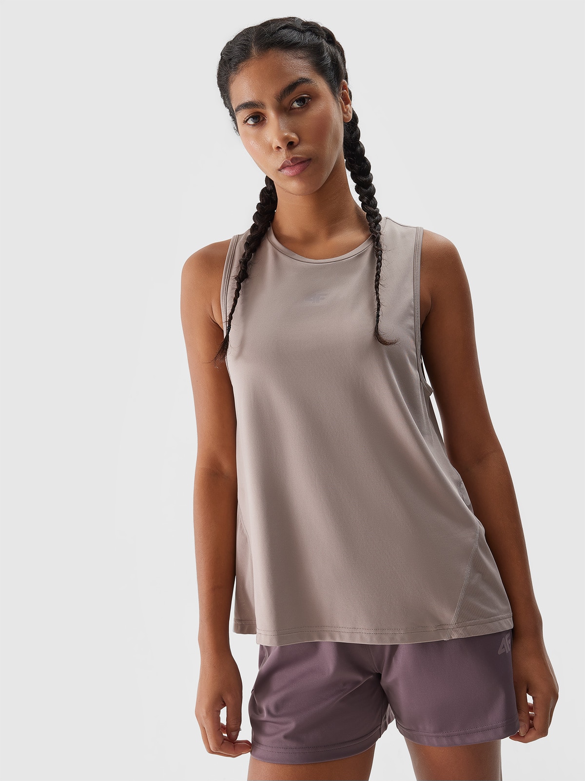 Top treningowy z materiału z recyklingu damski - beżowy