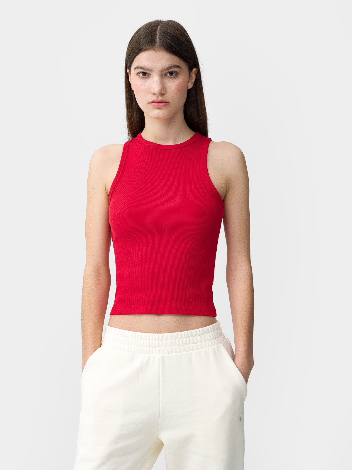 Top slim w prążki damski