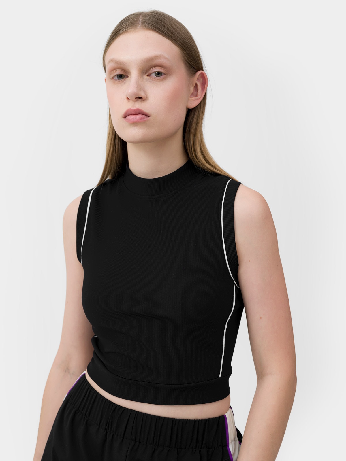 Crop-top w prążki bez rękawów damski