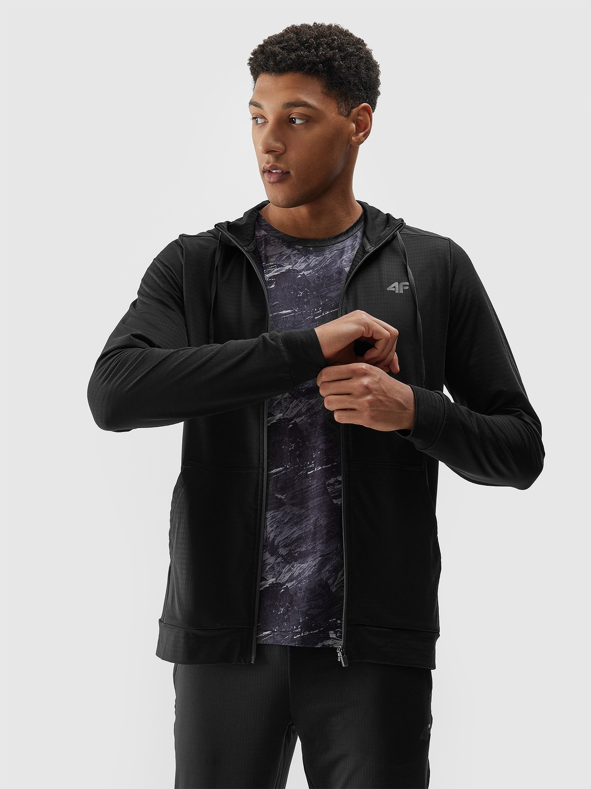 Bluza treningowa rozpinana z kapturem męska - czarna