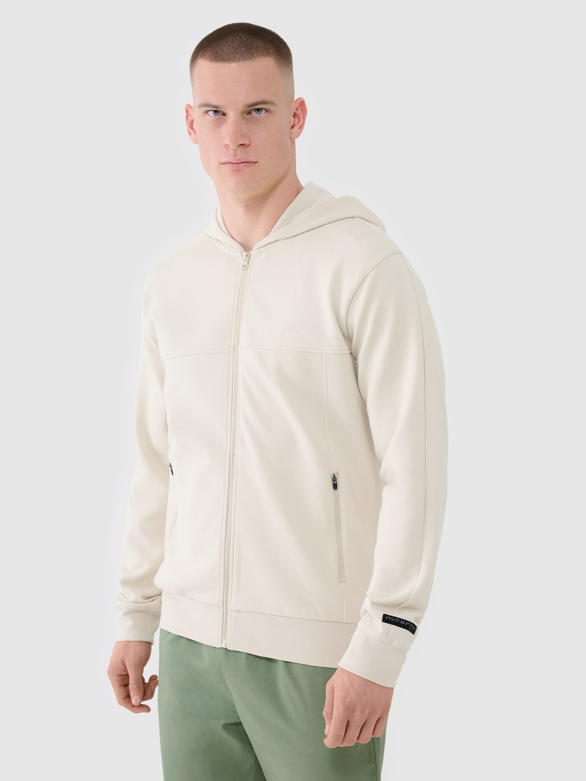 4F Bluza dresowa rozpinana z kapturem męska - beżowa M