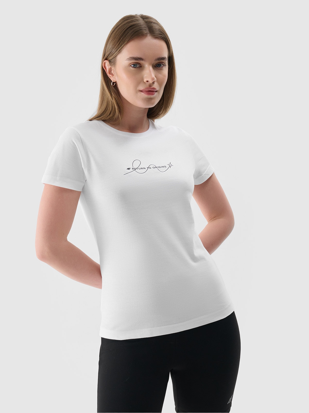 T-shirt slim z nadrukiem damski - biały