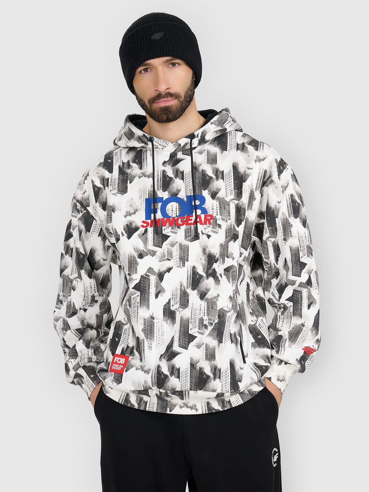 4F Bluza dresowa loose z kapturem męska - biała XL