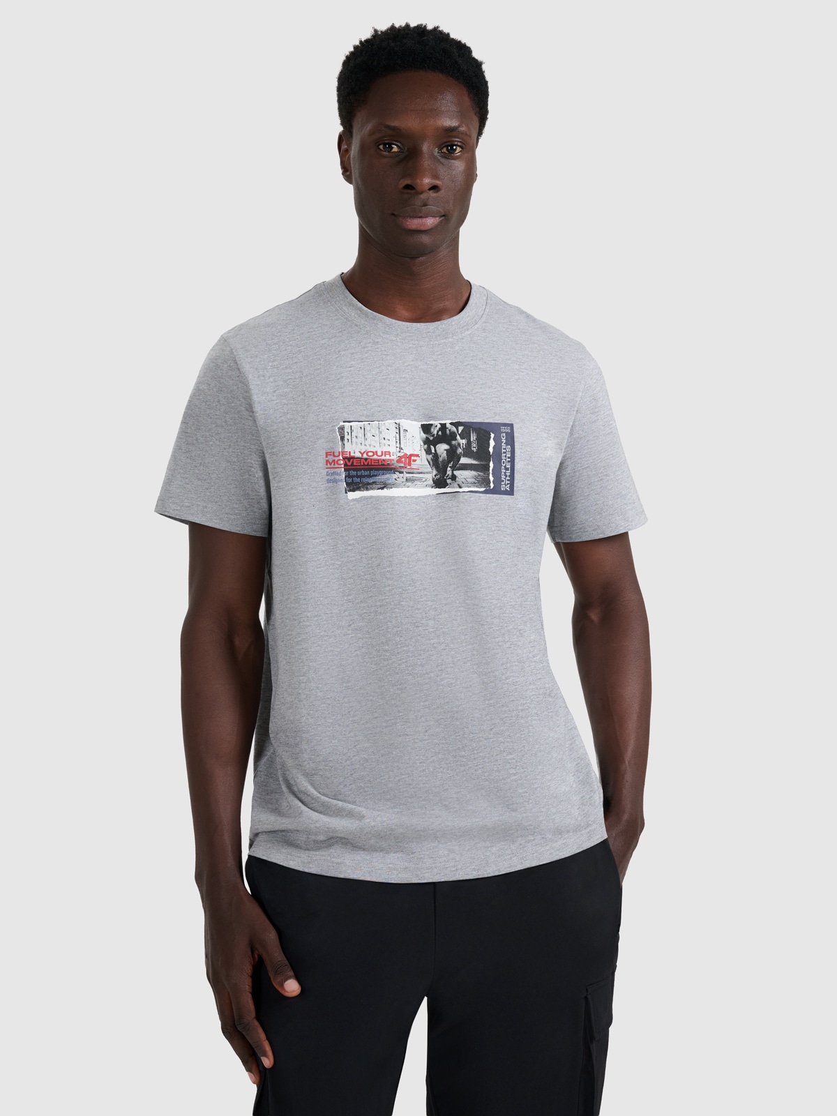 4F T-shirt regular z nadrukiem męski - szary XXL