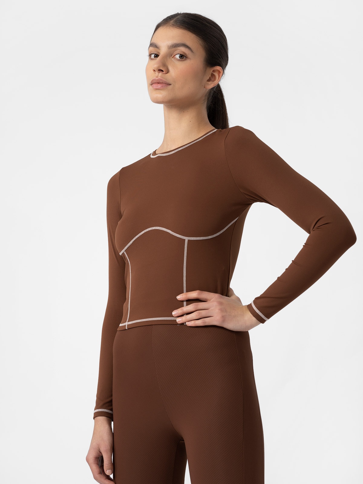 4F Longsleeve crop-top slim gładki damski XL