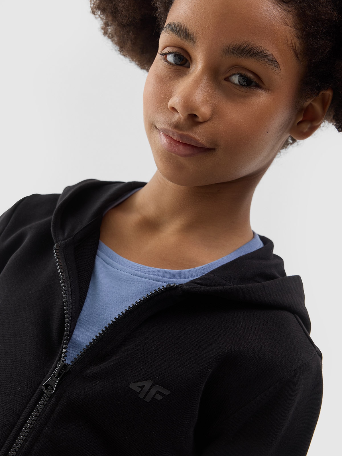 Bluza dresowa rozpinana z kapturem dziewczęca - czarna