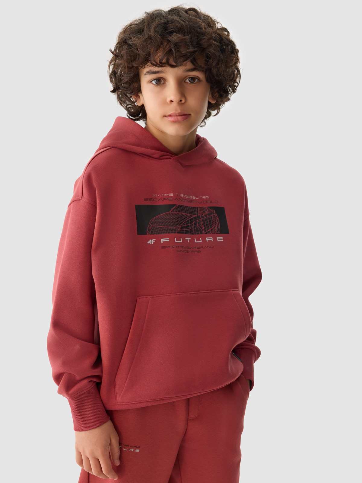 Bluza dresowa nierozpinana z kapturem chłopięca - czerwona