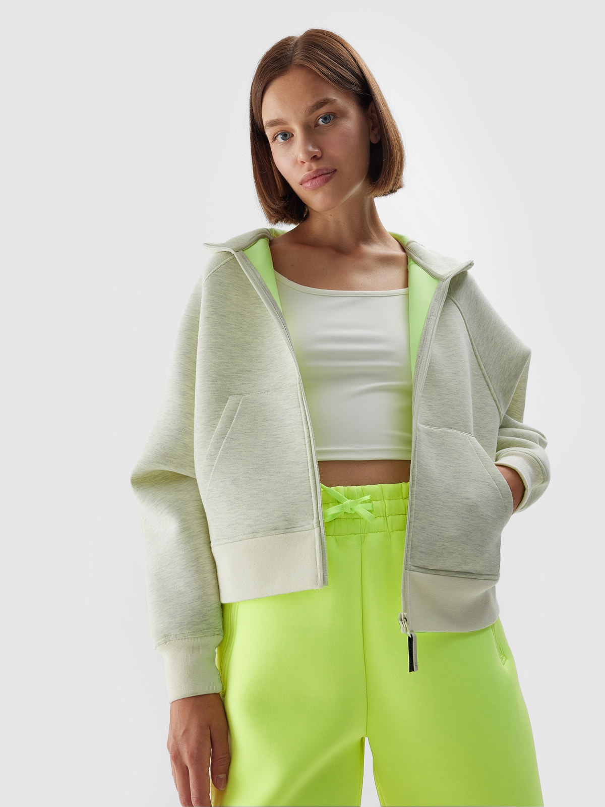 Bluza dresowa rozpinana z kapturem damska - szara