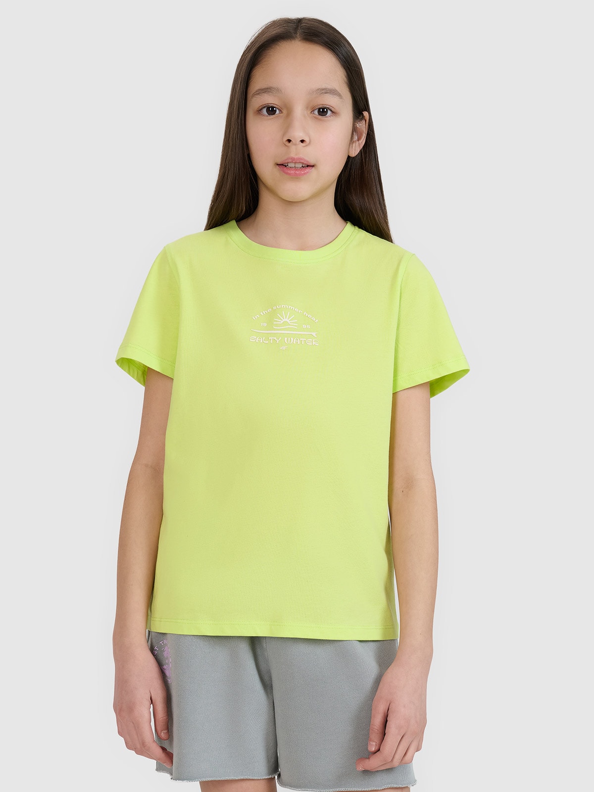 4F T-shirt regular z nadrukiem dziewczęcy - zielony 146 (10-11 lat)