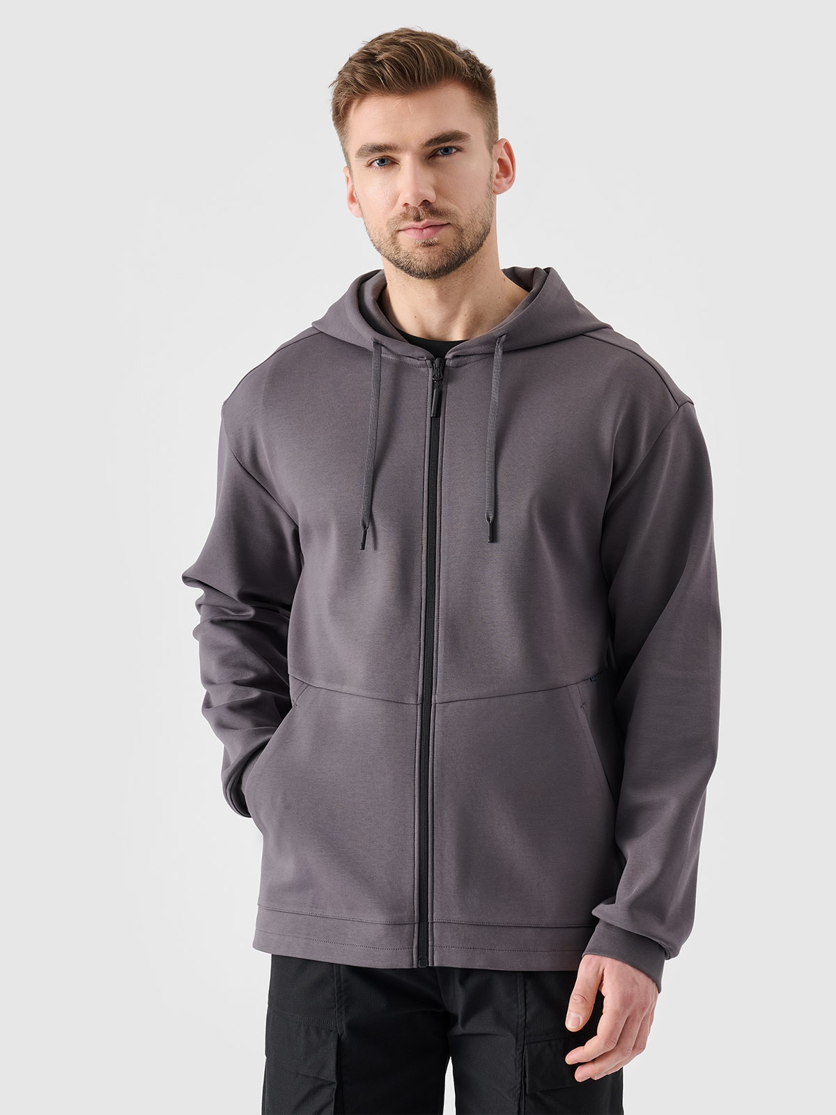 Bluza dresowa rozpinana z kapturem męska - grafitowa