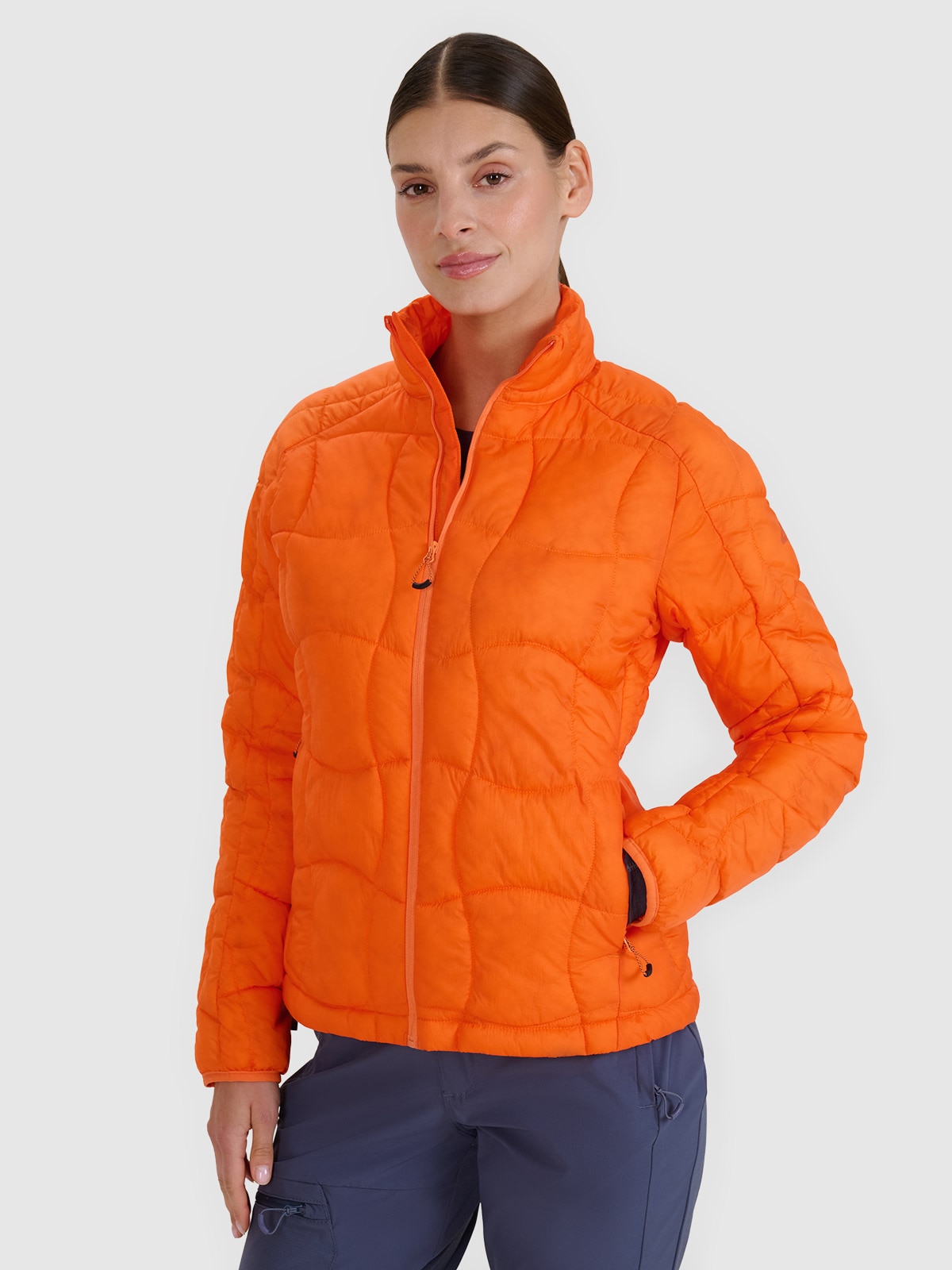 4F Kurtka puchowa trekkingowa z wypełnieniem Primaloft Silver damska - pomarańczowa XS