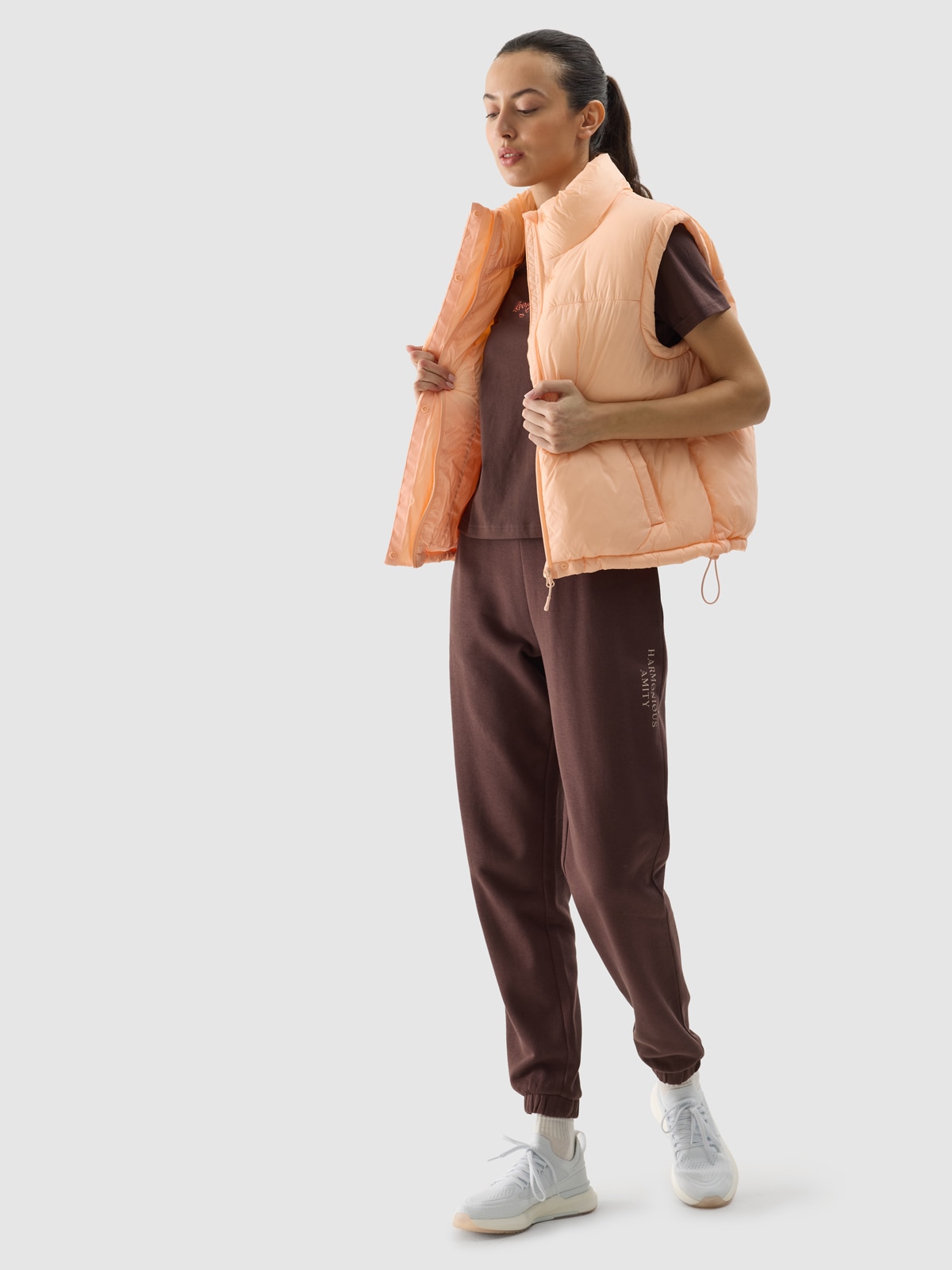 Bezrękawnik puchowy z wypełnieniem syntetycznym damski - pomarańczowy