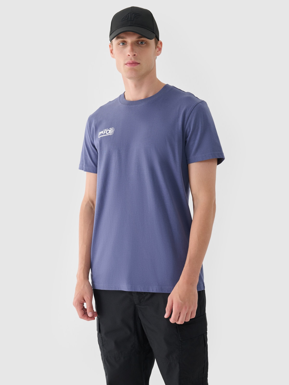 4F T-shirt regular gładki męski - niebieski S