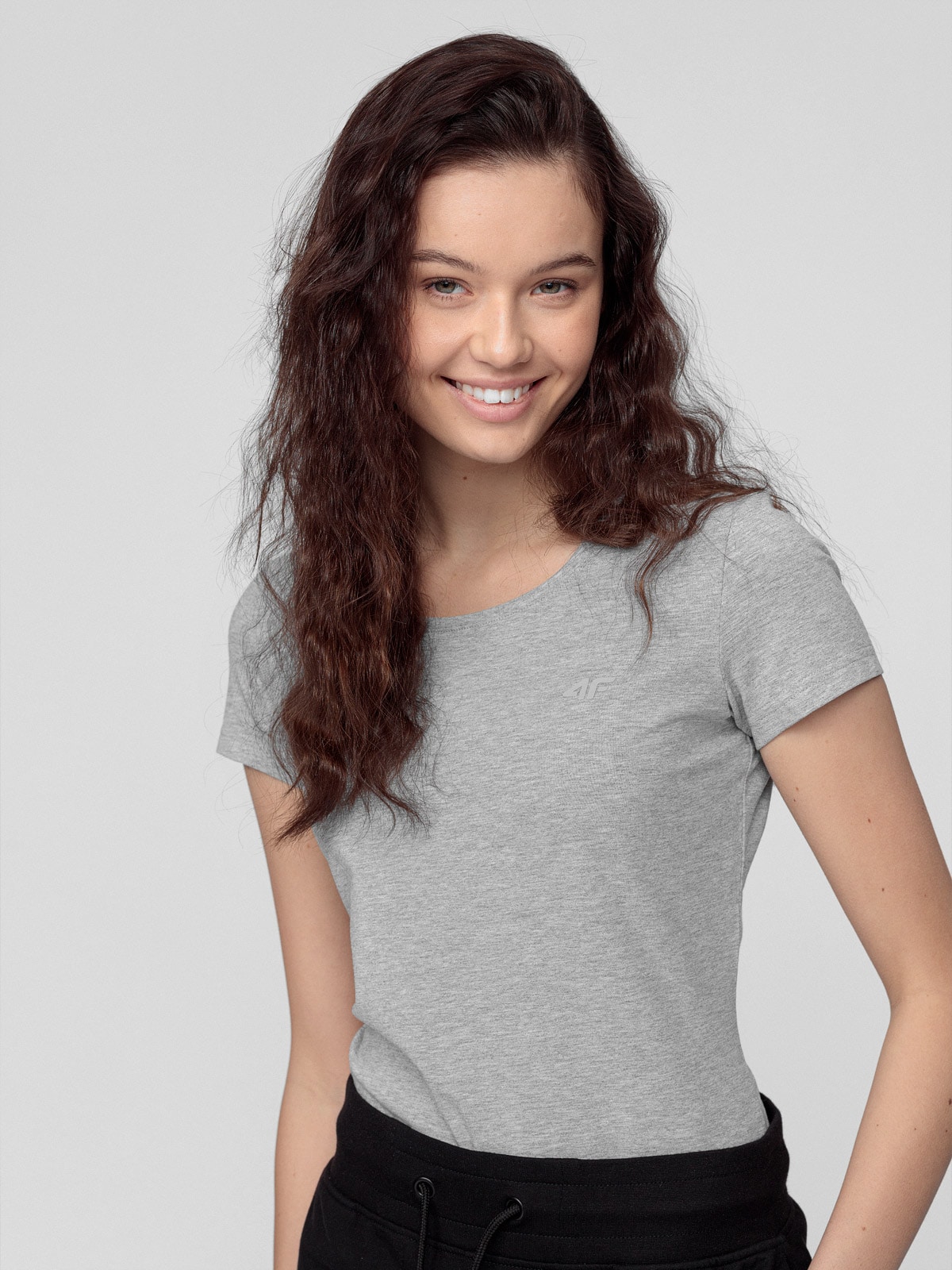 T-shirt slim gładki damski - szary