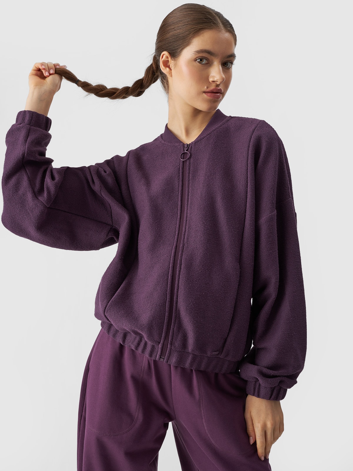 Bluza dresowa rozpinana bez kaptura damska - fioletowa