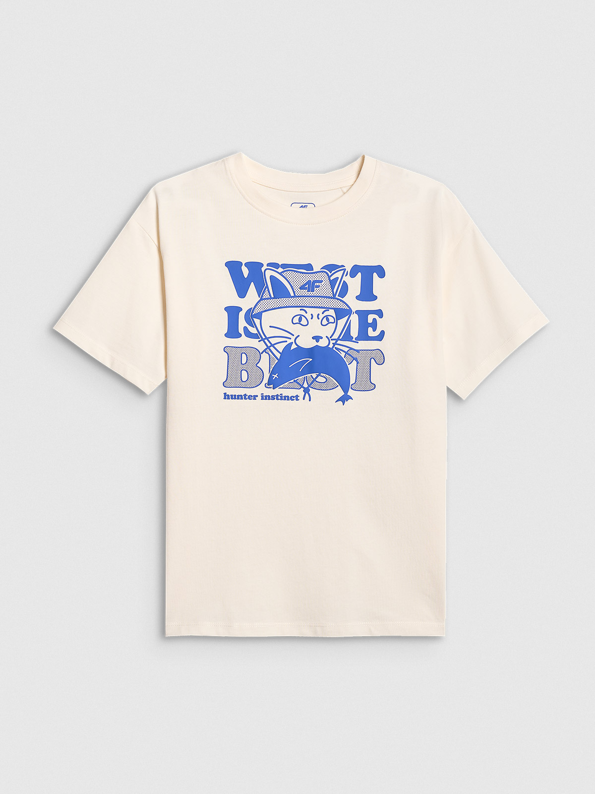 4F T-shirt loose z nadrukiem chłopięcy - biały 134 (8-9 lat)