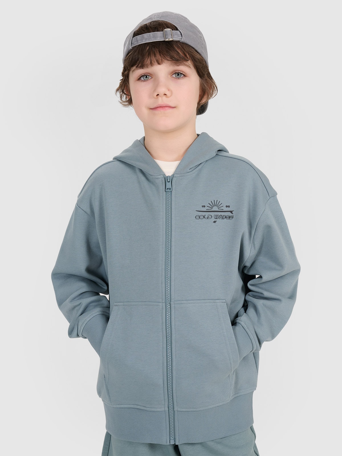 4F Bluza dresowa rozpinana z kapturem chłopięca - turkusowa 164 (13-14 lat)