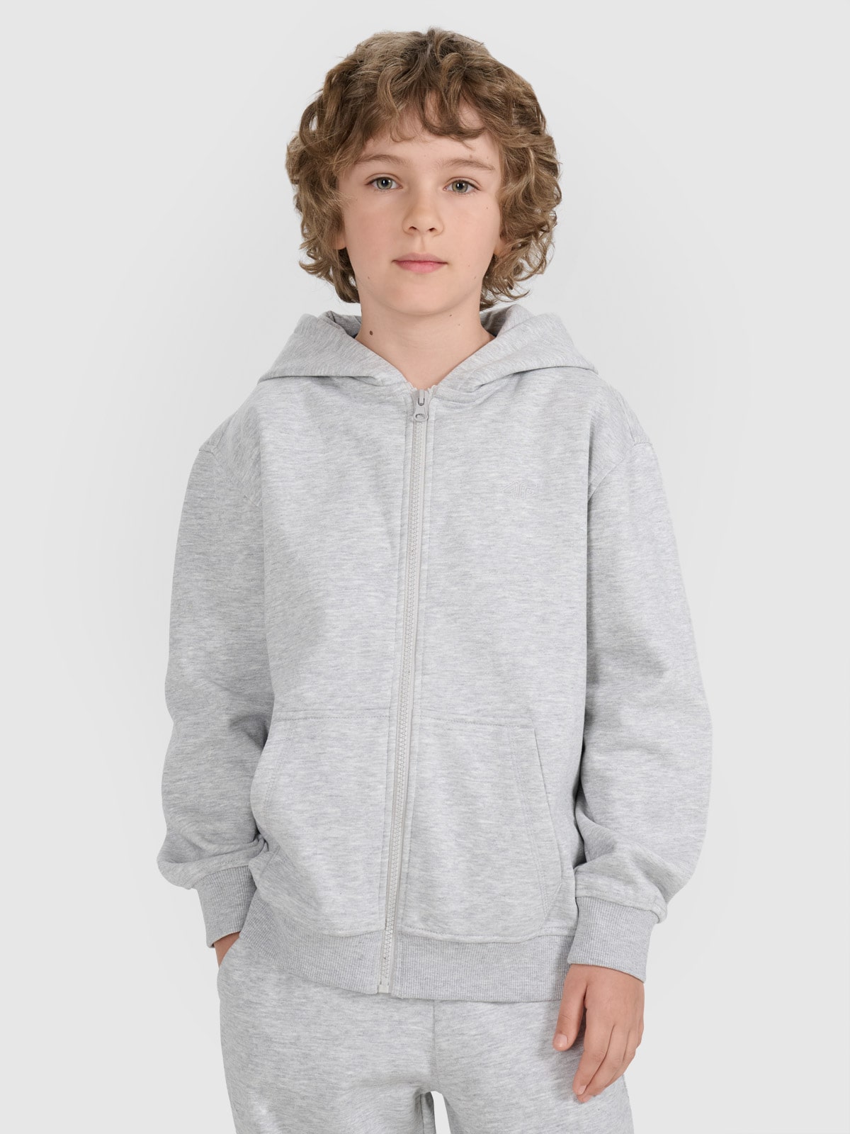4F Bluza dresowa rozpinana z kapturem chłopięca - szara 128 (7-8 lat)