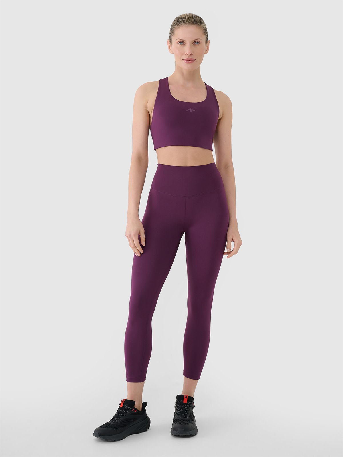 4F Legginsy treningowe 7/8 z wysokim stanem damskie - fioletowe XS