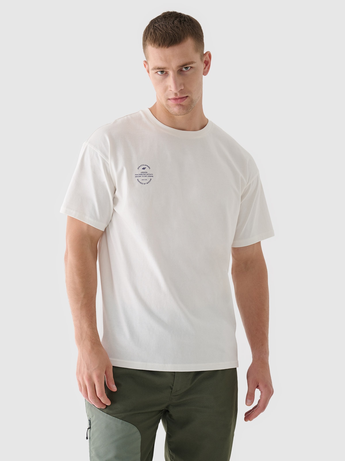 4F T-shirt oversize gładki uniseks - beżowy S