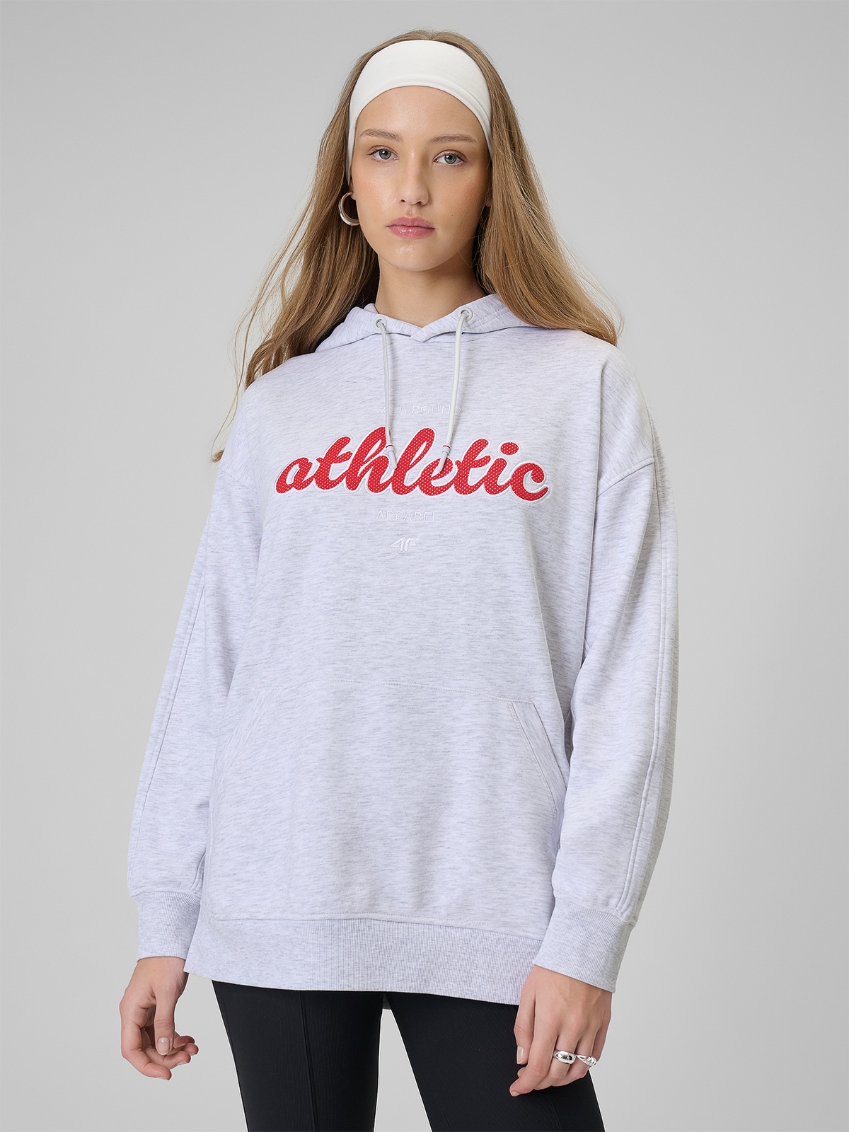 4F Bluza dresowa loose z kapturem damska - szara S