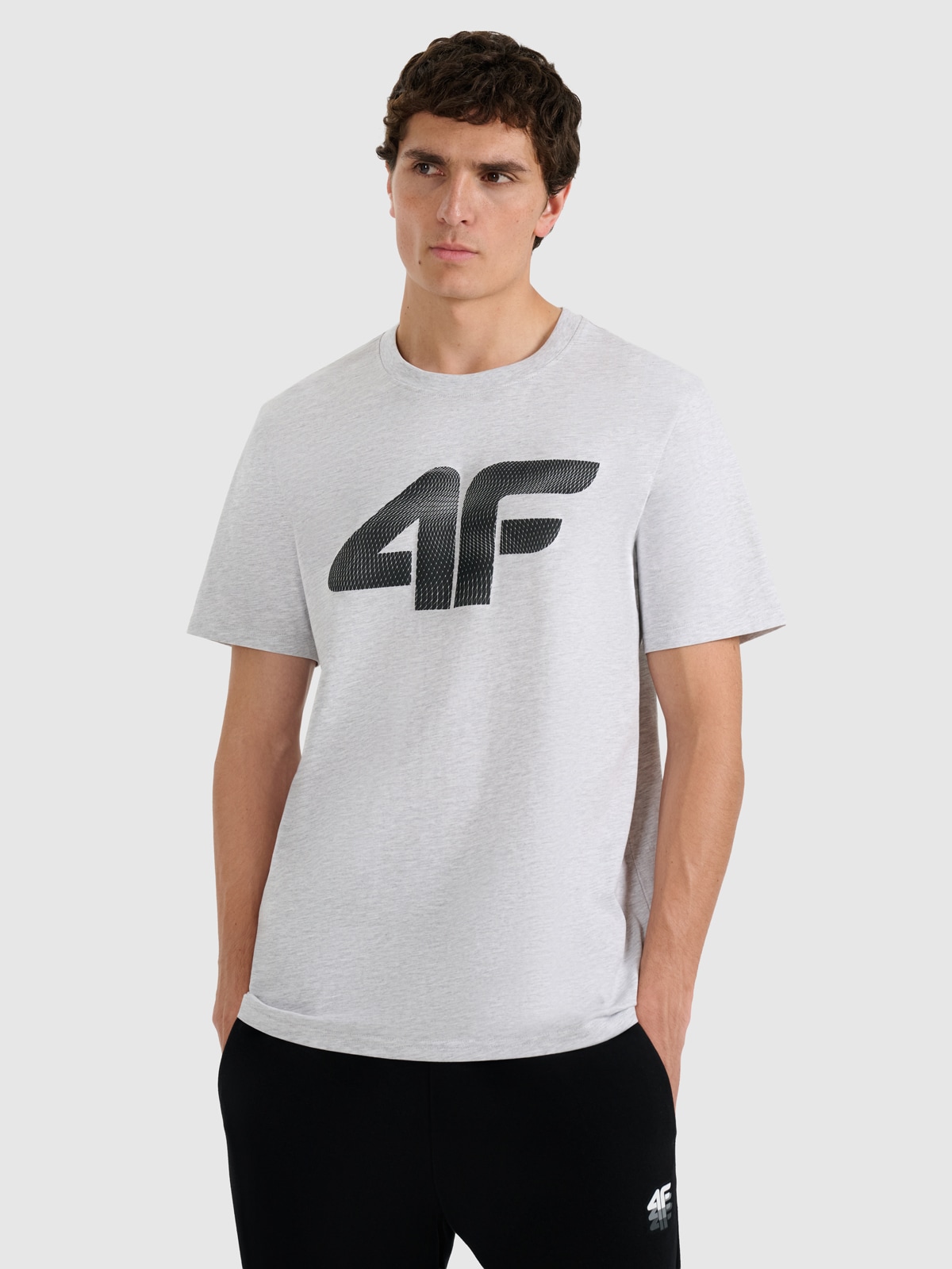 4F T-shirt regular z nadrukiem męski - szary XXL